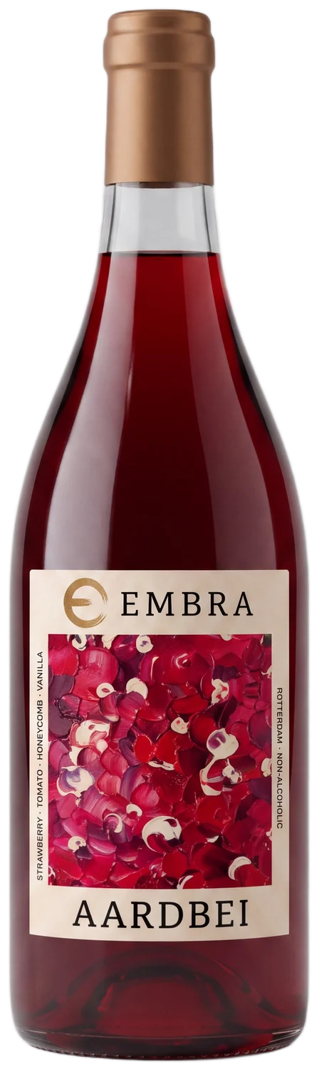 Embra AARDBEI bottle, lit from behind