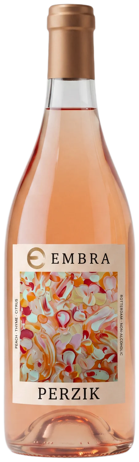 Embra PERZIK bottle, lit from behind